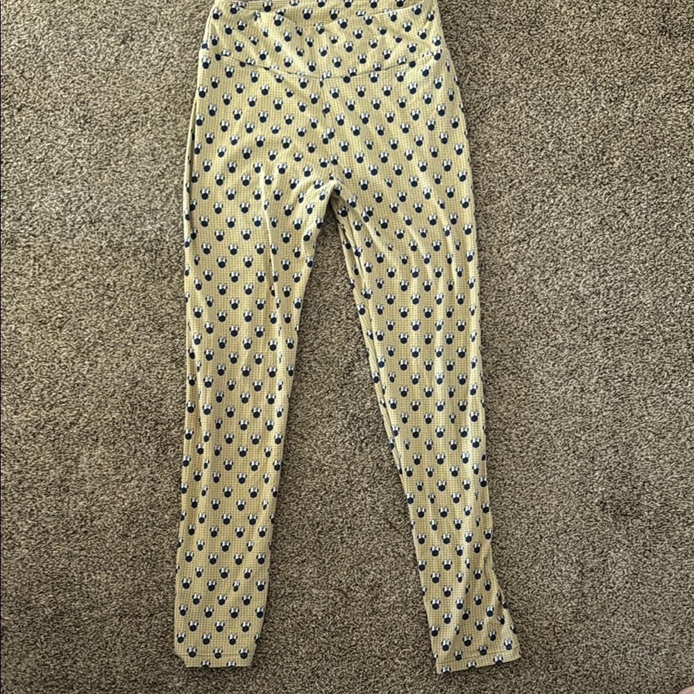 LuLaRoe Cream and Blue Leggings with Minnie Mouse Pattern one size
